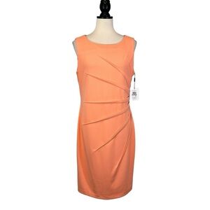 Calvin Klein Dress Coral Peach Sleeveless Sheath Side Draped NWT Size 12 B32#31